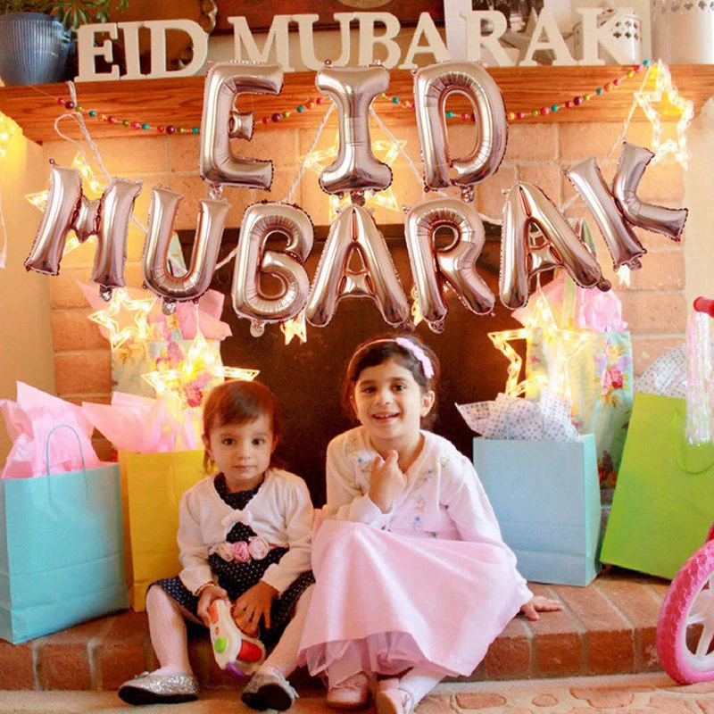 16 дюймов Eid Mubarak фольги Воздушные шары Happy письмо баллон Висячие банты гелия