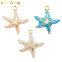 julie wang 6pcs starfish charms enamel pink blue white bracelet necklace alloy pendant jewelry making accessory