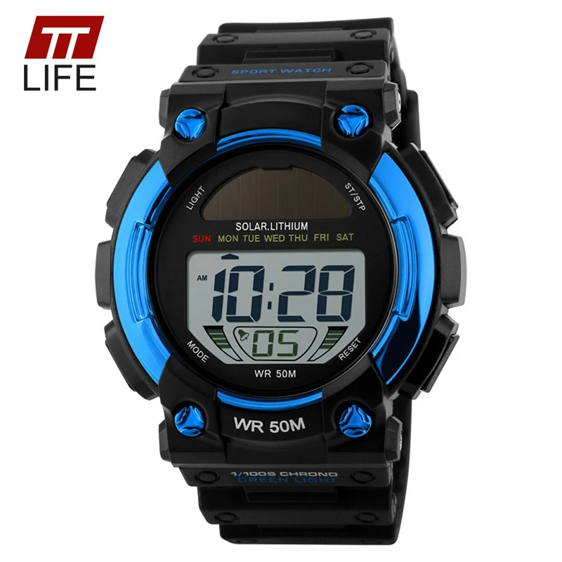 TTLIFE Солнечной Энергии Мода Открытый Спортивные Часы Мужчины СВЕТОДИОДНЫЕ