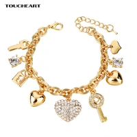 toucheart luxury famous brand gold chain bracelets crystal heart keys bracelets for women christmas jewelry bracelet sbr140221