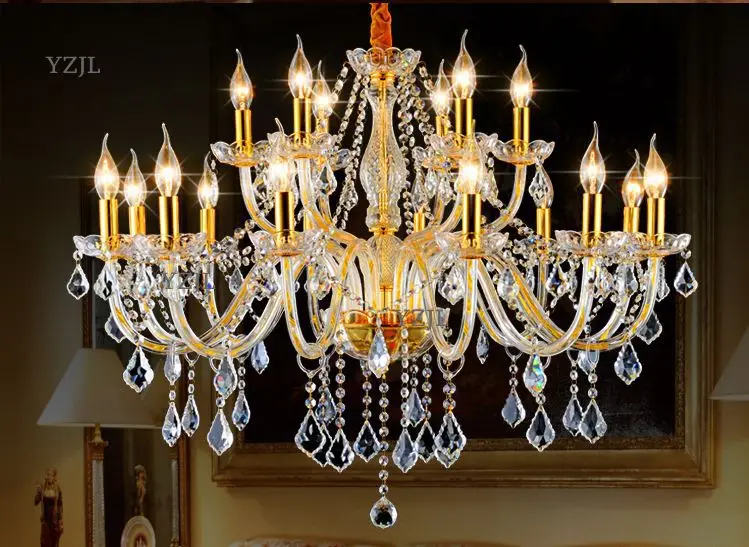 Золотой гостиная подвесная люстра лампа кристалл атмосферного Стекло Простой