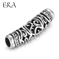stainless steel hollow tube beads 6mm big hole slider charm stone diy women men leather cord bracelet making jewelry accessories