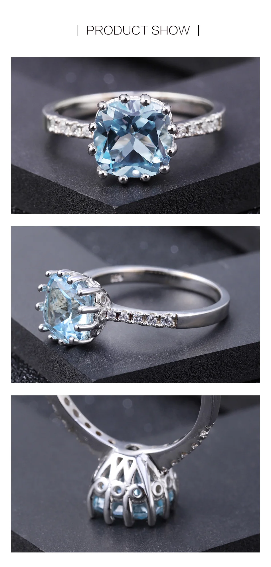 GEM'S BALLET 4.68Ct натуральный голубой топаз драгоценный камень кольцо 925 пробы серебряные кольца для женщин модные свадебные ювелирные изделия
