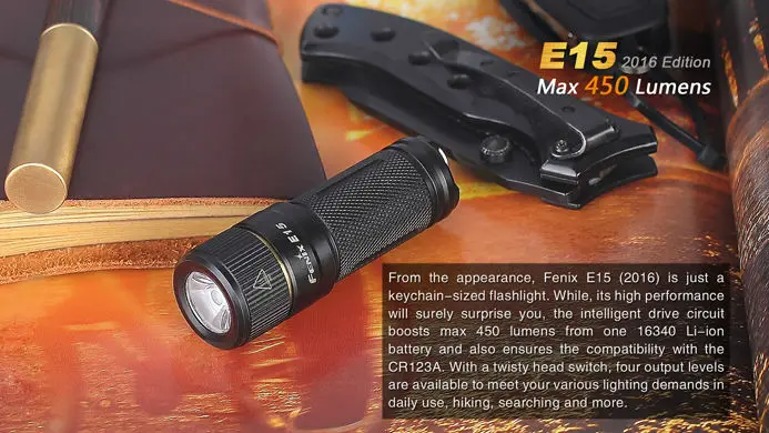 2016 Edition Fenix E15 Cree R5 LED MAX 450 люмен высокопроизводительный брелок фонарик EDC с