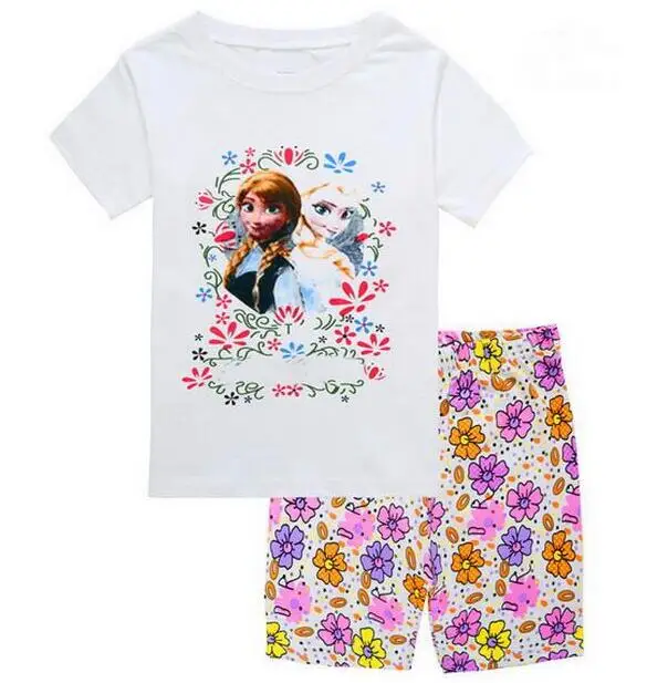 Детская одежда комплект детской одежды, стильная одежда для сна, пижамы с принтом для девочек, одежда для сна с изображением Снежной Королевы Эльзы и Анны, футболка и шорты, нижнее белье - Цвет: style 26