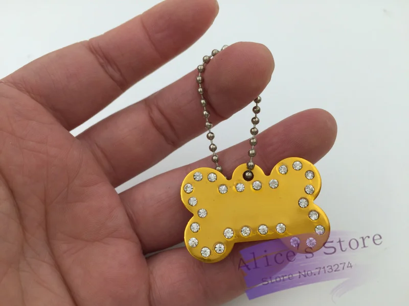 Rhinestone Pet ID метки Bone форма собака бирка алюминиевый сплав и кошка бирки мяч цепочки