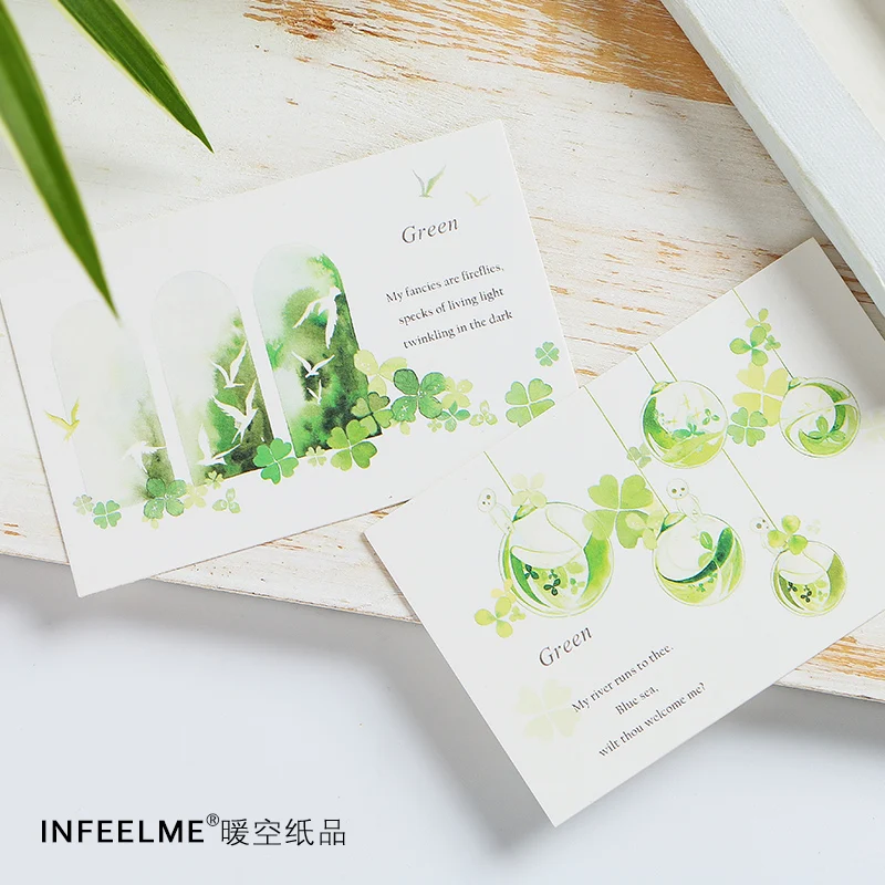 Green 28Pcs  LOMO card DIY cute creative fun greeting blank message mini postcard student stationery office supplies | Канцтовары для