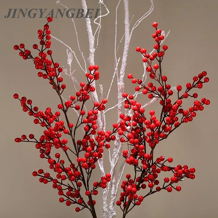 

White Tree branch Tree fork PE Berry Red Fruit Berries Artificial Flower red cherry branches Flower Christmas Decorative