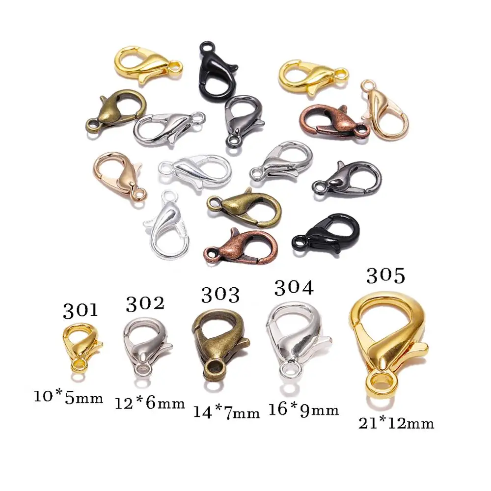 

50pcs/lot 10 12 14 16mm Gold Alloy Lobster Clasp Hooks Findings Connector For jewelry Making DIY Necklace Chain Supplies