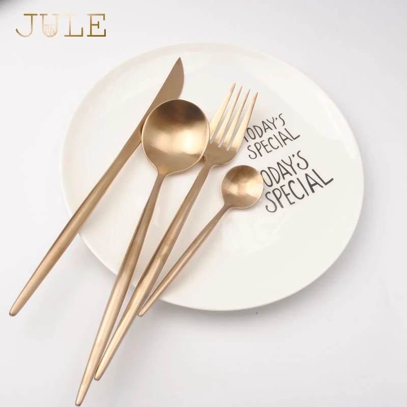 4-piece Rose Gold Luxury Scoop Fork Knife Restaurant Korean Modern Dinnerware Sets For 1person