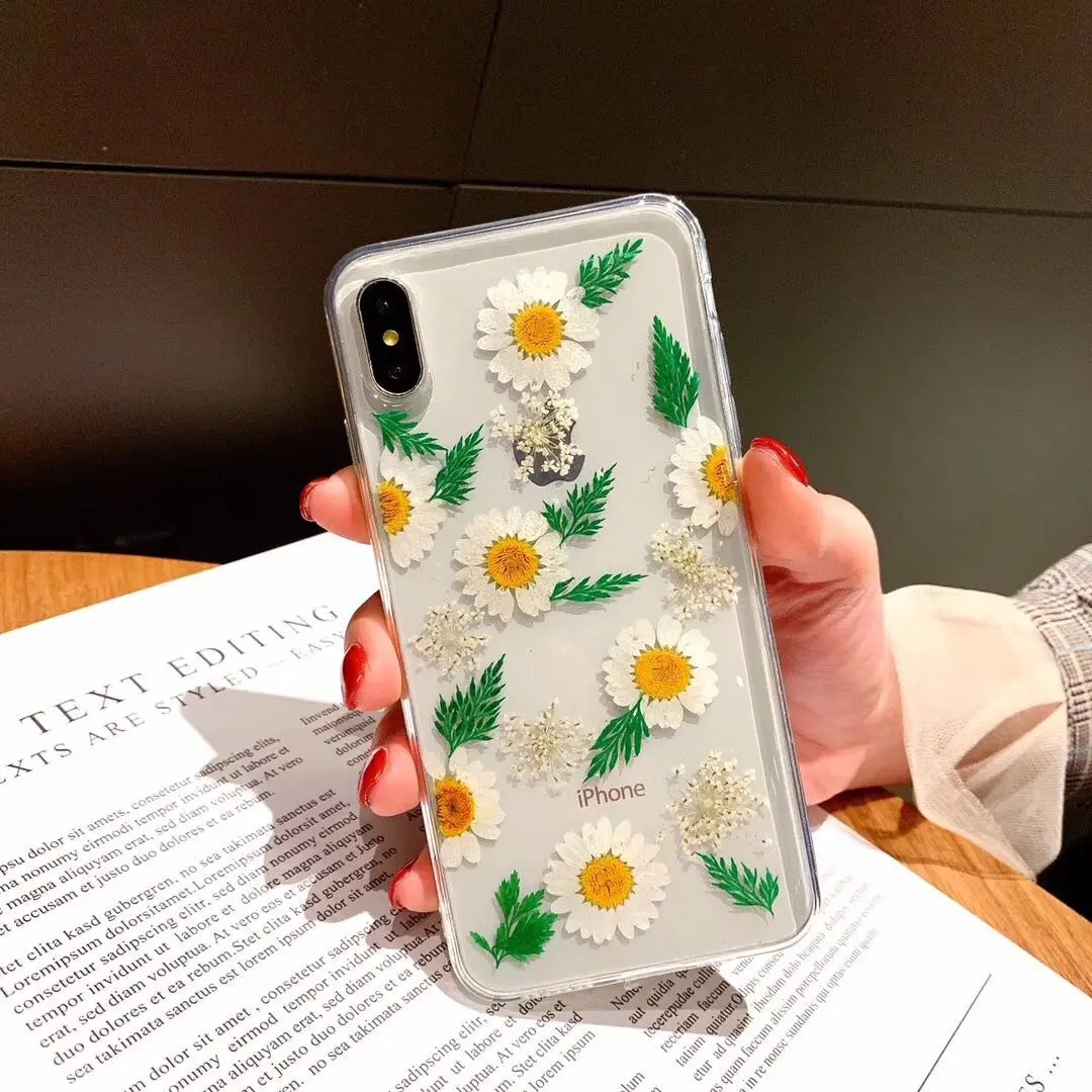 Настоящий прессованный высушенный чехол для телефона с цветами iPhone XS Max XR 6 6s 7 8 Plus