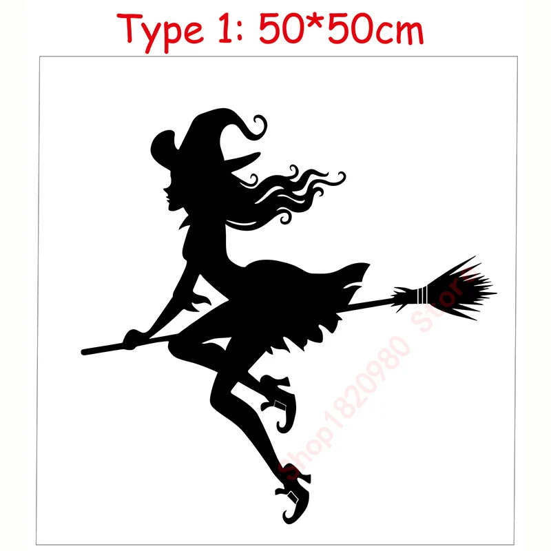 

Bat Witch Wall Stickers Happy Halloween Home Decoration Removable PVC Art Haunted Decal Decor for Living Room