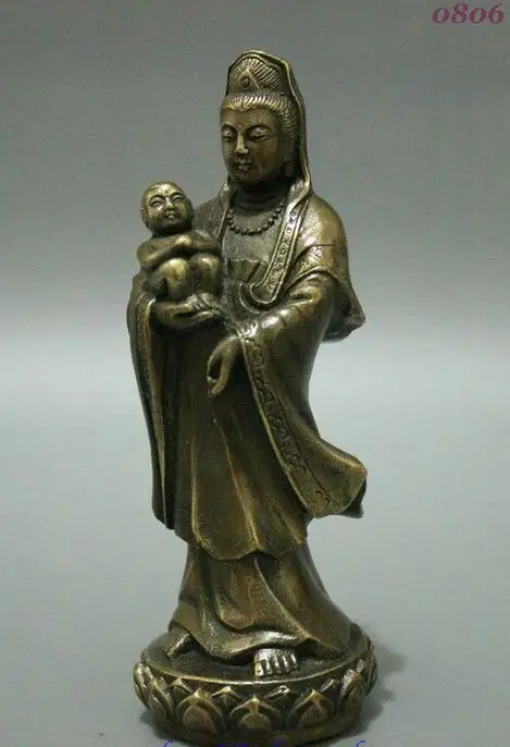 Chinese Bronze Copper Buddhism Songzi Guan Yin Kwan-Yin Goddess Buddha Statue | Дом и сад