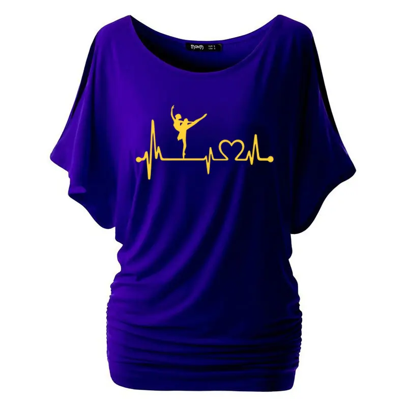 

2019 Harajuku Ballet Ballerina Dance Heartbeat Printed Women T-shirts Casual Summer Batwing Short Sleeve T Shirt Cotton Tops