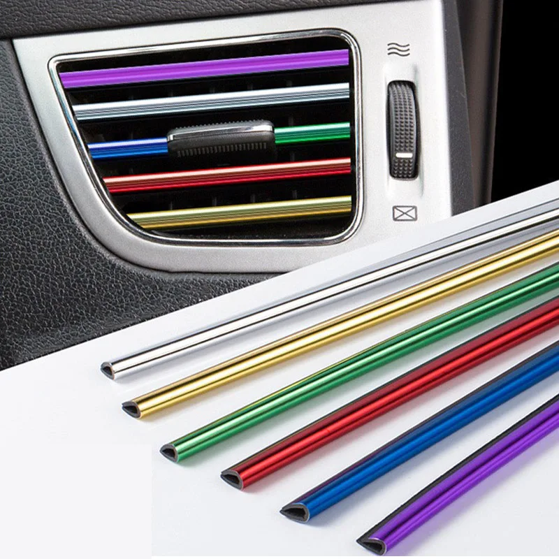 

2021 new 10pcs 20cm Car Styling Mouldings Air Outlet Trim Strip Auto Air Vent Grilles Rim Trim Cars Decoration Strips Chrome