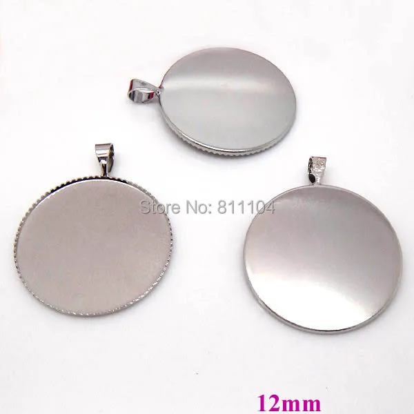 

12mm New Imitation Rhodium tone Plated Copper Metal Blank Bases Round Bezel w/ a Bail Cabochon Settings Pendant Blank Wholesale