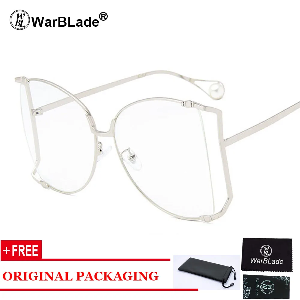 Большие золотые очки женские прозрачные полукошачьи 2018 дизайнерские