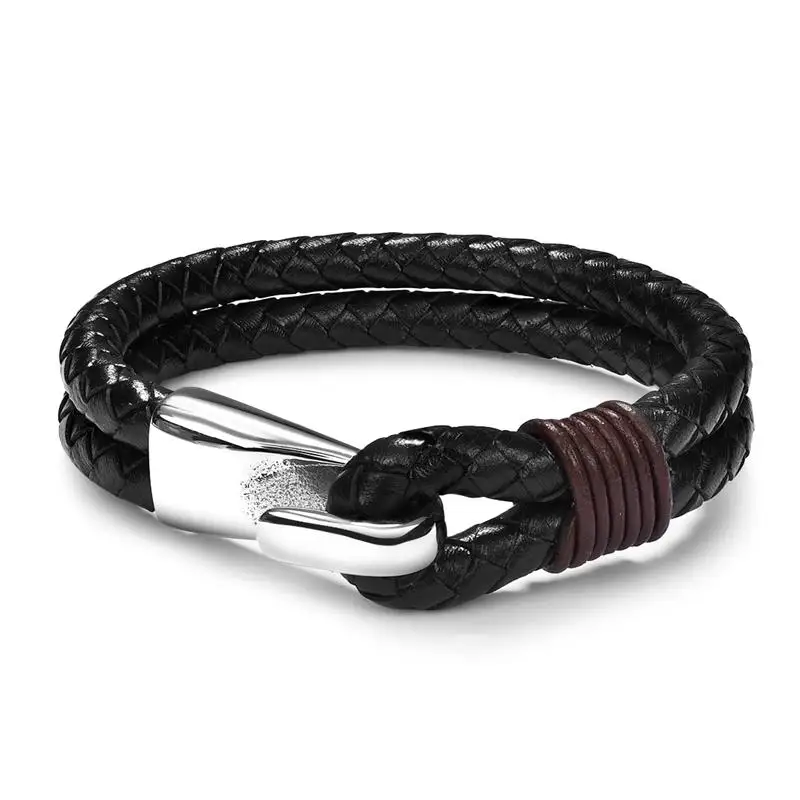 Leather Bracelet Jiayiqi классический черный плетеный кожаный браслет для мужчин череп AAA кубический циркон нержавеющая сталь бусины браслет мужской Гламурные ювелирные изделия подарок - Окраска металла: Leather Bracelet