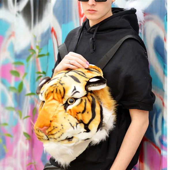 2017 3D голова тигра Рюкзак мультфильм животных сумки в виде льва белый женский