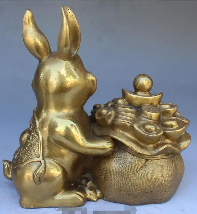 Бесплатная доставка 19 СМ Китайский Фэн-шуй Бронзовый Богатство Yuanbao Заяц Кролик