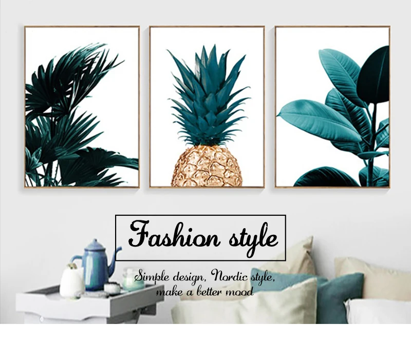 

1 панель Современная картина маслом на холсте художественная живопись скандинавский ананас и листья плакат картина HD печать и печать расти...