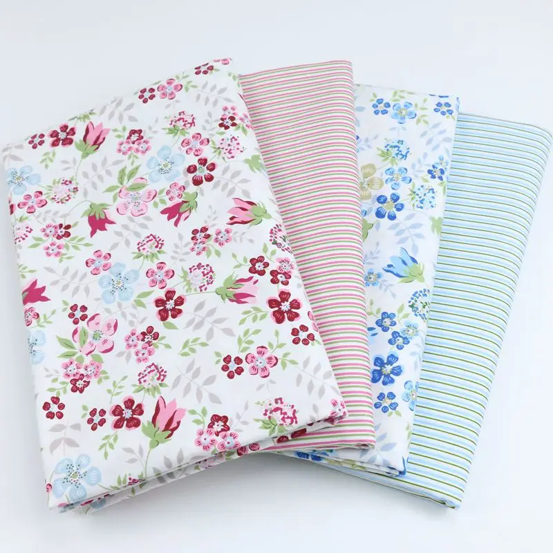 

Stripe Flower Printed Cotton Floral Fabric For Girl Dress Sewing Headband Cushions Blanket Doll Clothes Scrapbook DIY Cloth D30
