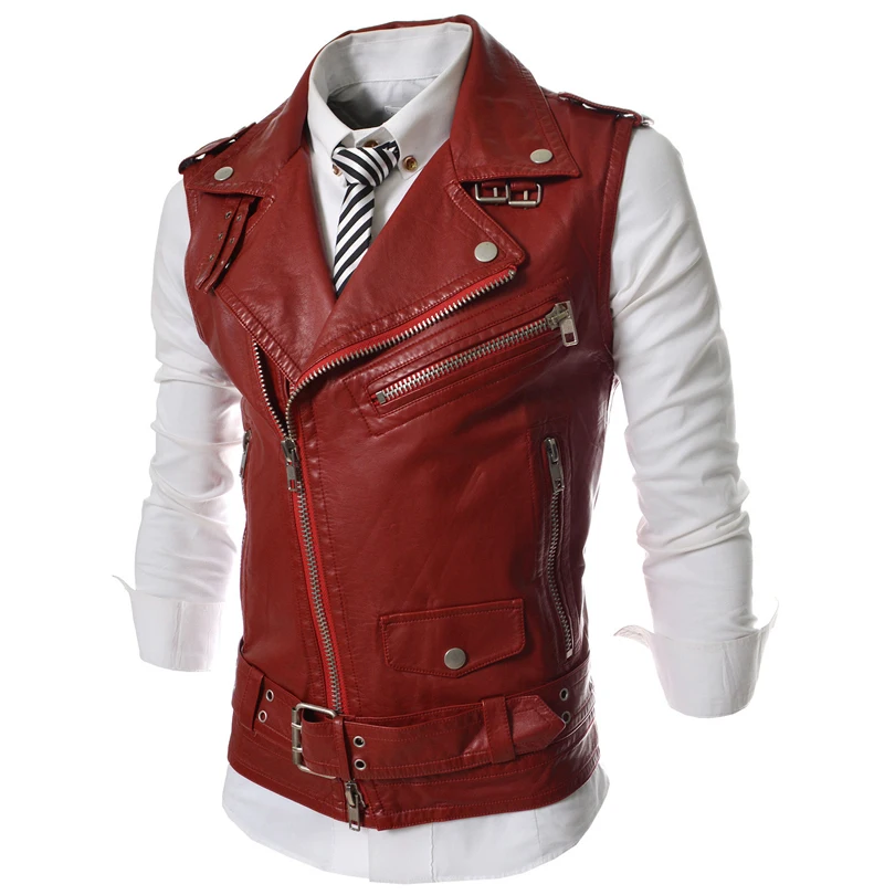 Veste Moto Cuir 2021 модная разноцветная застежкой молнией кожаный жилет для мужчин