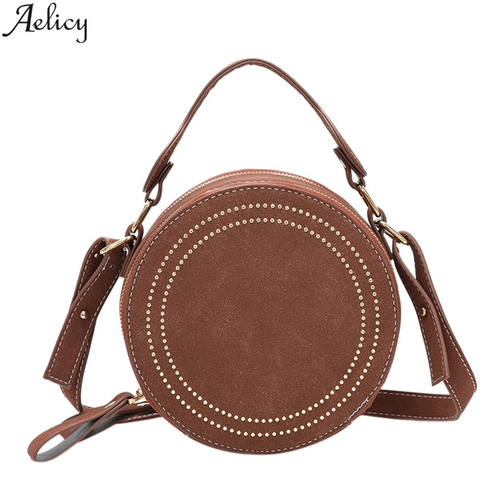 Aelicy Новая модная однотонная сумка из искусственной кожи женская круглая на