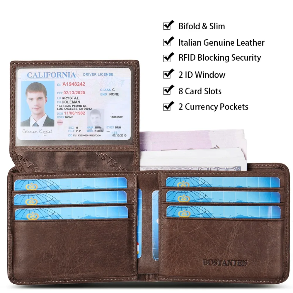 BOSTANTEN, Мужской винтажный кредитный держатель для карт, блокировка Rfid, кошелек, Geunine, кожа, унисекс, безопасность, информация, кошелек с коробкой