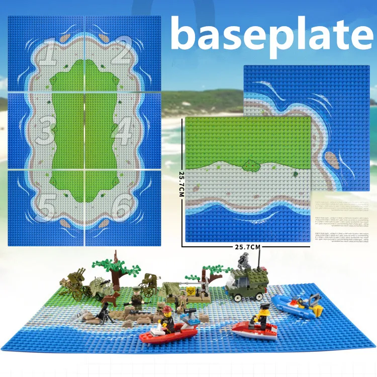 10x10 inch Island Baseplate Small blocks 16 32*32 dot 25x25cm Sea Beach building bricks base plate Figure Boy Toy DIY Board | Игрушки и
