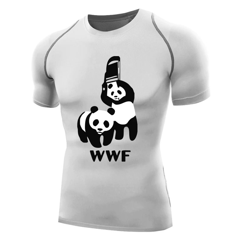 Wwf рубашка для занятий борьбой для обтягивающая мужская кофта с коротким рукавом wwf панда футболка Бодибилдинг топы базовый Слои wwf футболка стул funy - Цвет: Бежевый
