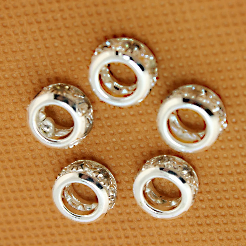 

100pcs/lot 5x10mm Round Silver with Crystal Rhinestone Spacer Beads fit European Bracelet