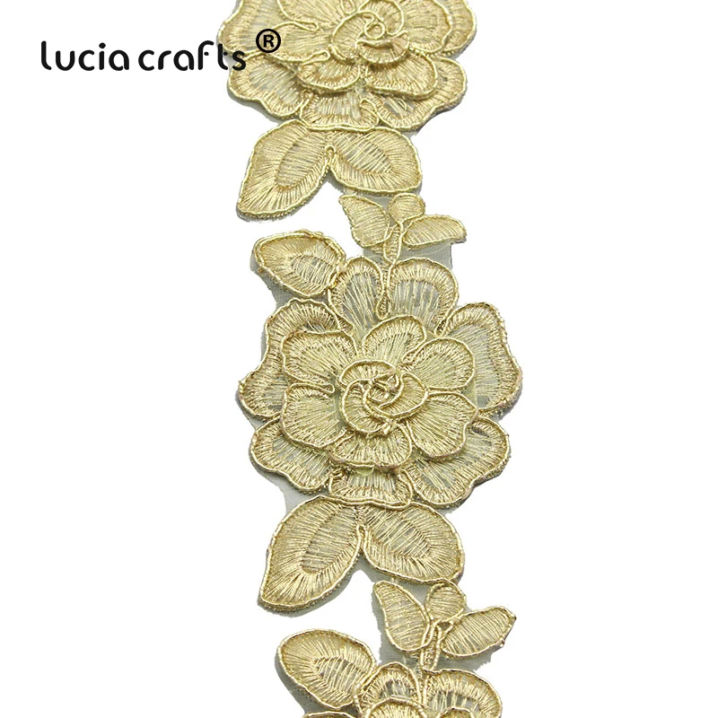Lucia crafts 1 ярд 6,5 см лоскутный материал Золотая вышитая кружевная лента DIY швейная кружевная отделка головные уборы аксессуары P0812