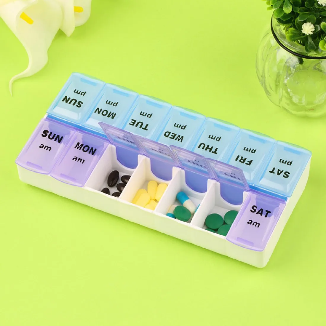 7 дней в неделю Прозрачный 14 отсека Tablet Pill Box держатель чехол с зажимом крышками