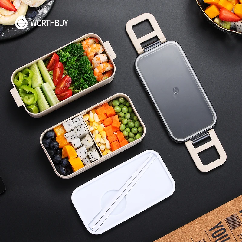 WORTHBUY, японская микроволновая печь, коробка для бэнто, Пшеничная солома, детский Ланч-бокс, герметичный, бенто, Ланч-бокс для детей, школьный контейнер для еды