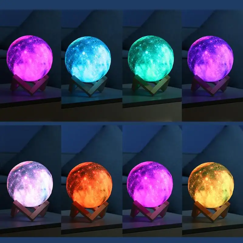 Полнолуние Галактика 3D печать Звезда Луна лампа красочное изменение сенсорный USB