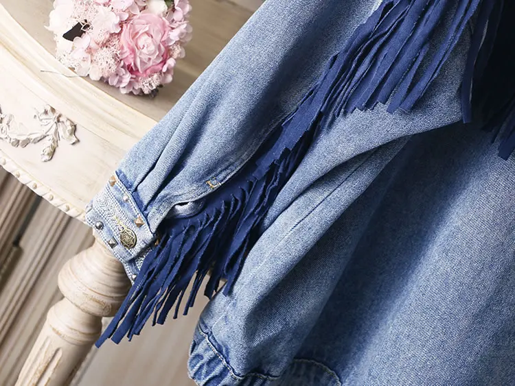 XITAO Tide Лоскутная джинсовая куртка с кисточками Enbroidery с заклепками женская одежда пальто Топ Мода отложной воротник осень ZLL4256
