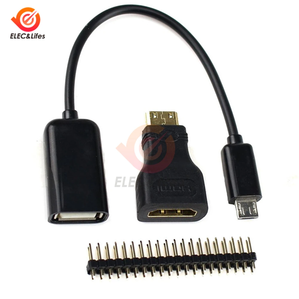 Zero W Kits Mini Hdmi To Hdmi Adapter+micro Usb To Usb Female Cable +male Gpio Header