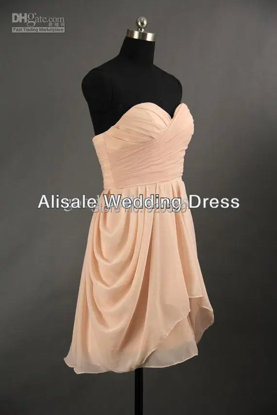 Free Shipping Sweetheart Chiffon Bridesmaid Dresses for Girls Pleat Short Gowns Strapless Dress Custom Made | Свадьбы и торжества