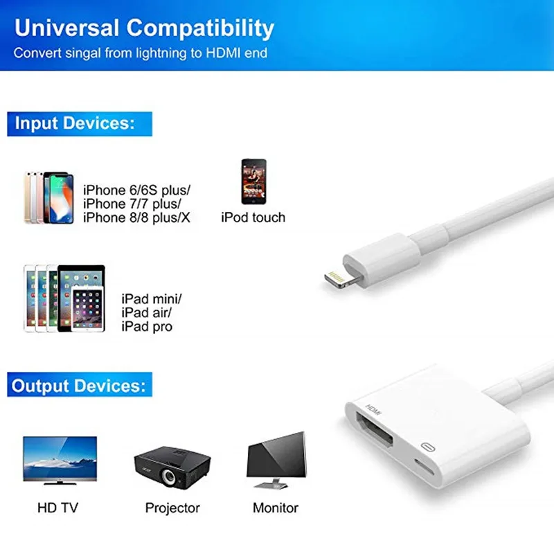 

HDMI Adapter Converter New 2 in 1 Plug and Play Digital AV Connector Compatible for iPhone X XS MAX 8 7 Plus iPad iPod 1080p HD