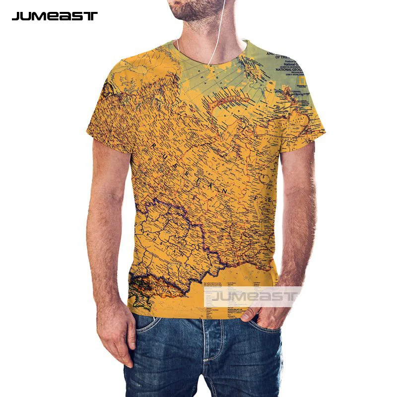 Футболка с 3D принтом Jumeast The World Map для мужчин/женщин Мужская футболка забавной