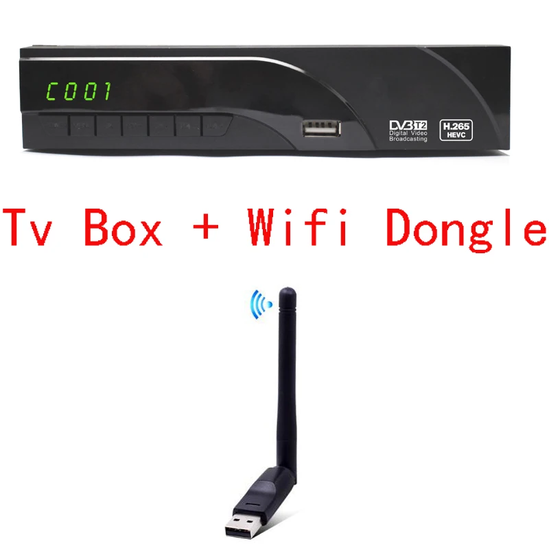 Tv box and wifi dong DVB-T2 цифровой приемник Поддержка H.265/HEVC/H.264 H265 код совместимый HD DVB-T с dolby ac3 горячая Распродажа Чешский Голландский Германия - Цвет: Tv box and wifi dong
