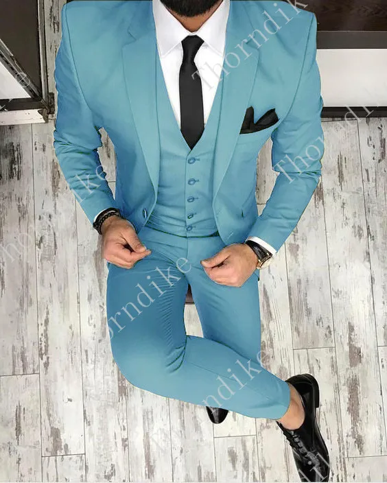 sky blue Thorndike мужской деловой костюм обтягивающие классические мужские костюмы блейзеры роскошный костюм мужские желтые 3 шт.(куртка+ брюки+ жилет - Цвет: sky blue