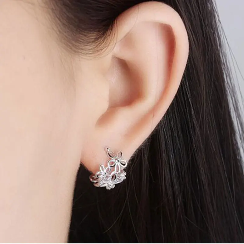 Женские серьги с розами ANENJERY серебряные клипсы 925 пробы S E398|clip earrings for women|ear clip