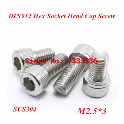 

500pcs M2.5*3 Hex socket head cap screw, DIN912 304 stainless steel Hexagon Allen cylinder bolt, cup screws