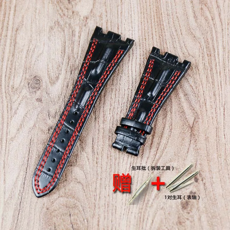 Black red line Механические часы аксессуары 28 мм кожаный ремешок для AP Королевский дуб морской водонепроницаемый бизнес повседневный мужской ремень серии - Цвет ремешка: Black red line