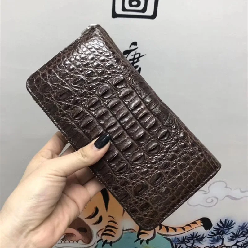 Длинный мужской кошелек из натуральной кожи аллигатора на молнии бумажник
