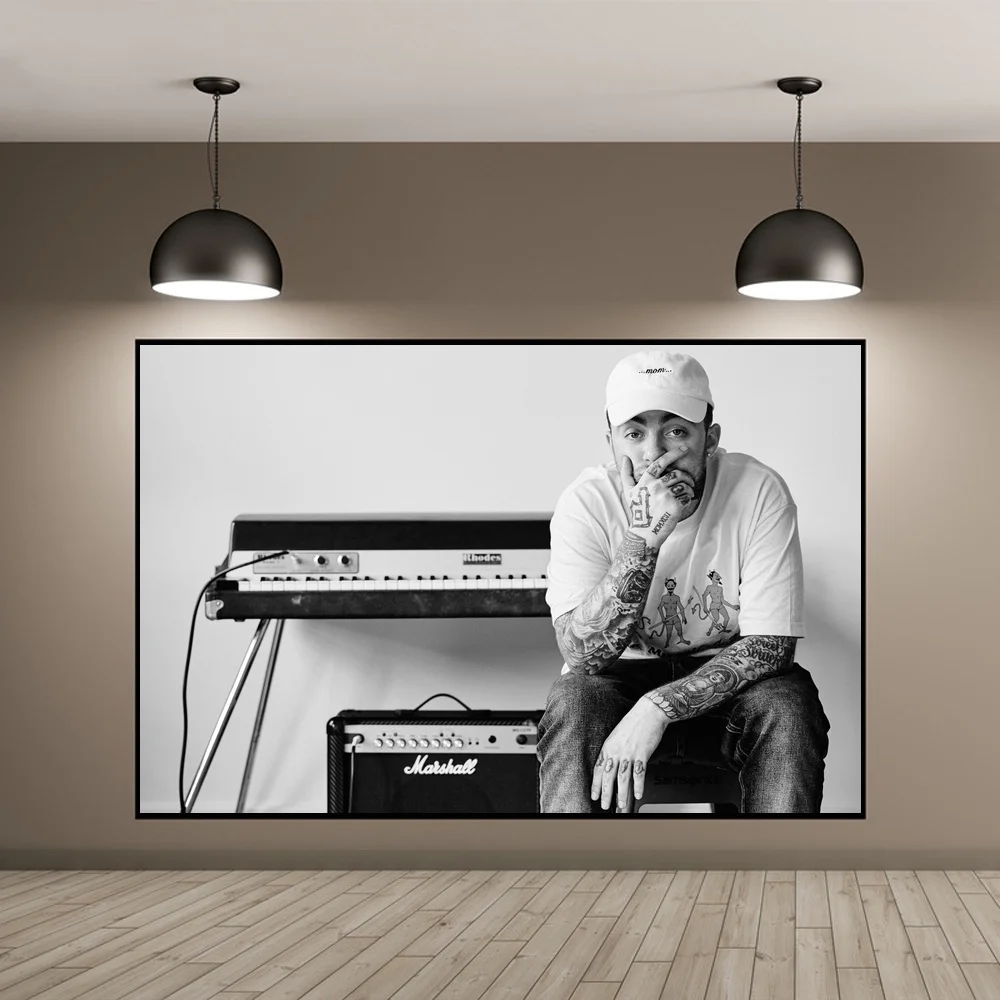 Плакат на холсте с изображением музыкальной звезды Mac Miller черно белый модный