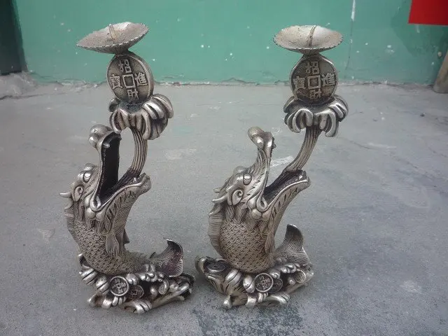 

Wonderful Old Silver carving-- a pair of lampstand,best collection&adornment,free shipping