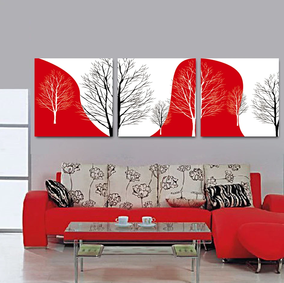 

3 Pieces Canvas Wall Art Black White Red Abstract Tree Canvas Painting Wall Pictures For Living Room Office Decor Free Shipping